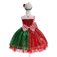 Girls' Fashion Bowknot Sequined Christmas Dress