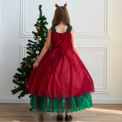 Girls' Fashionable Simple Red And Green Christmas Dress Puffy Wedding Dress